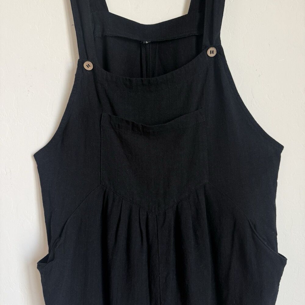 Womens Large Black Linen Blend Overall Romper Shorts Boho Festival Breathable - Picture 4 of 16